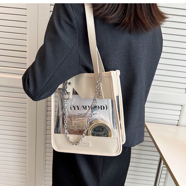 IELGY TúI đeo vai IELGY thiết kế trong suốt phối dây xích thời trang cho nữ