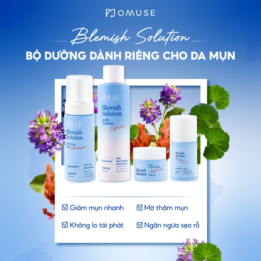 Bộ sản phẩm giảm mụn và ngăn ngừa mụn chuyên sâu OMUSE Blemish Solution Acne Correcting