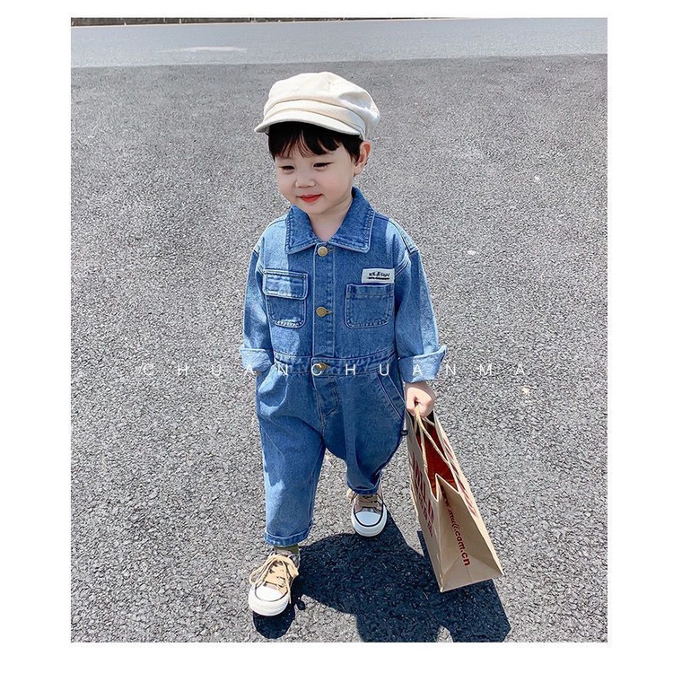 [Babycat] Hàng Có Sẵn Áo Liền Quần Denim Mỏng Phong Cách Hàn Quốc Nhật Bản Nhật Bản Mùa Xuân Thu Hợp Thời Trang Cho Bé Trai Mặc Ngoài Trời