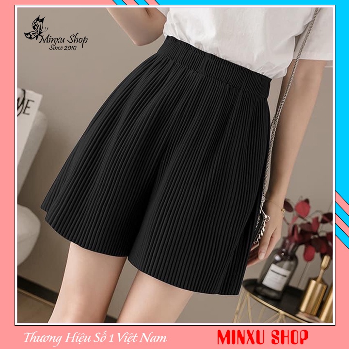 Quần đùi nữ ống rộng, quần sooc nữ vải tăm mềm mát, cạp chun co giãn thoải mái Minxu shop QX60