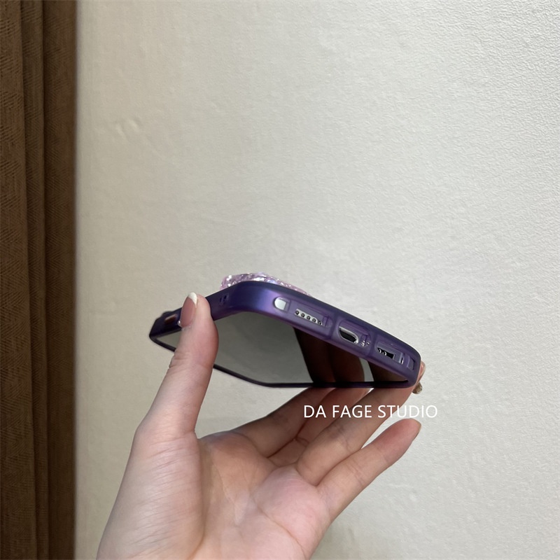 Ốp điện thoại màu đen/ tím họa tiết trái tim kèm giá đỡ thích hợp cho iPhone 12Promax 11 11promax/xsmax