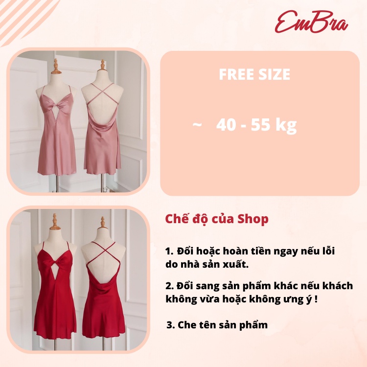 Váy ngủ 2 dây xoắn ngực chất liệu lụa cao cấp Embra EBV17
