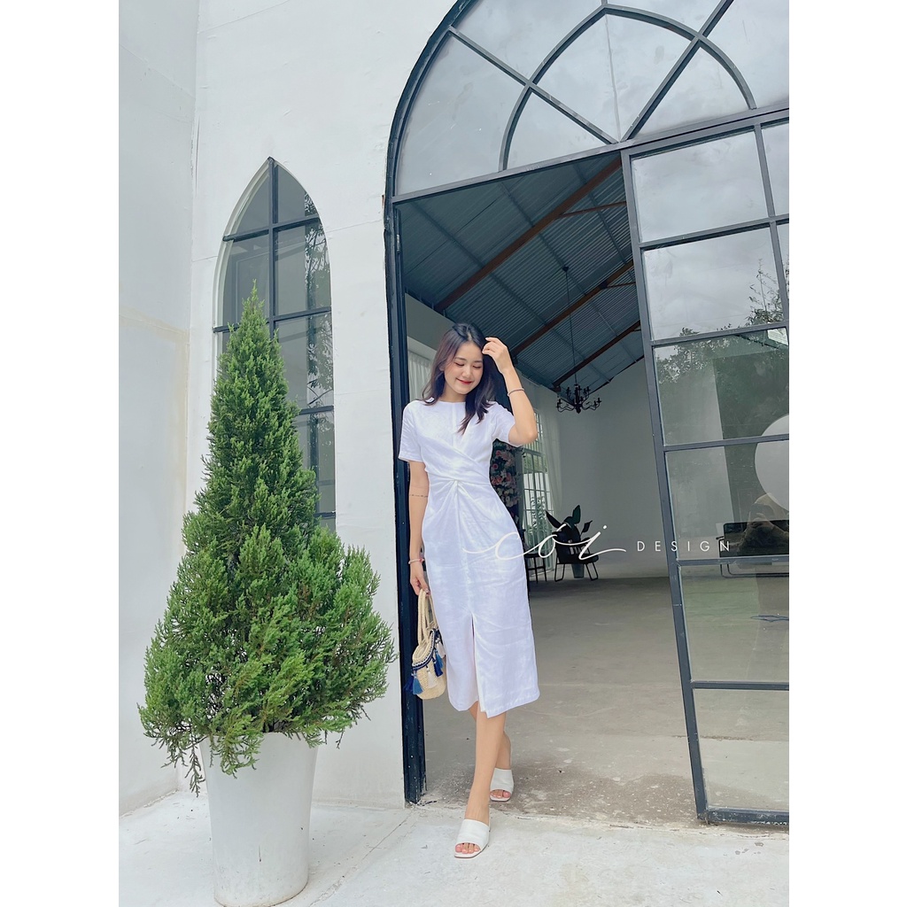 Đầm linen tưng chéo eo Cói Design