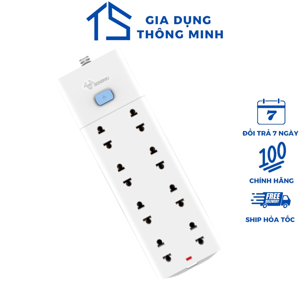 Ổ cắm điện Gongniu 8 ổ 1 công tắc - 2500W 10A (V1080) - Chính Hãng