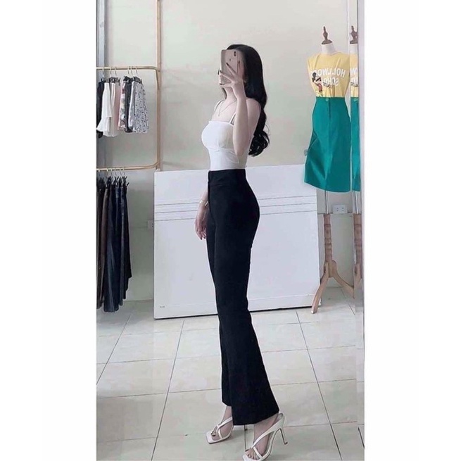 Quần ống loe cạp cao 1 cúc hack dáng chân dài phong cách hiện đại
