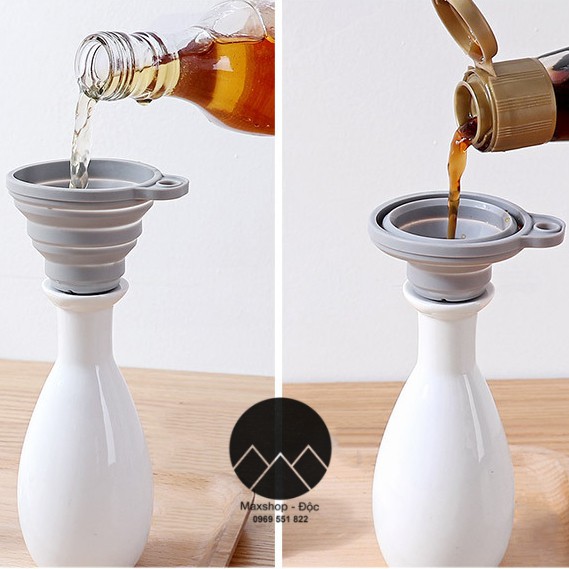 Phễu gấp gọn silicon cao cấp, phễu 2 màu trắng và xám