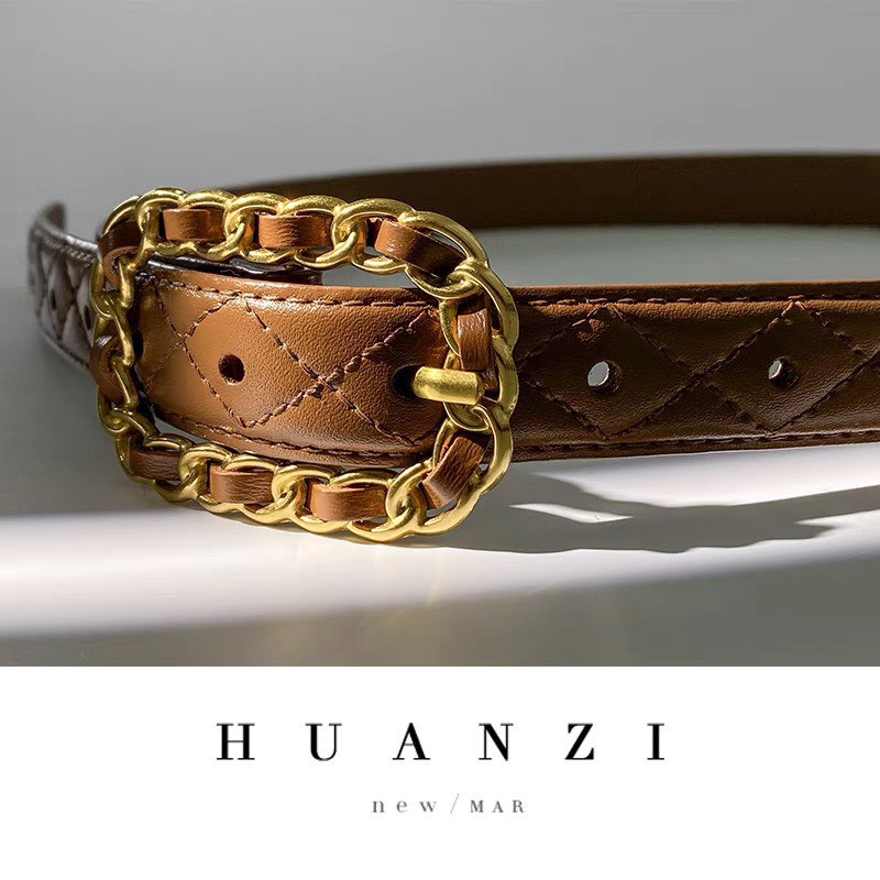 THẮT LƯNG DÂY NỊT NỮ chất da PU cao cấp bản 2.3cm mặt khóa xích vàng