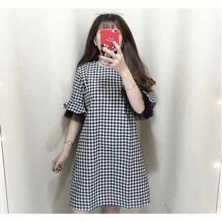 Đầm suông tay loe phối ren