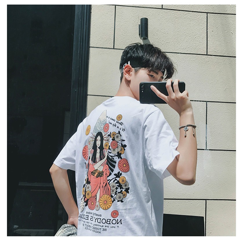 Áo bó sát/Đồ đôi/Áo T-shirt nam, cổ tròn, cộc tay, họa tiết in hoa, phong cách cá tính, phong cách Hàn Quốc, dễ kết hợp