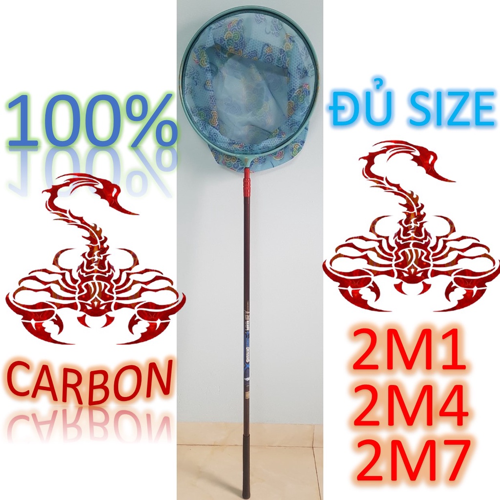 Cán Vợt Vớt Cá Carbon Kèm Vành Carbon Cao Cấp 2022 Siêu Nhẹ Siêu Bền Đủ Size