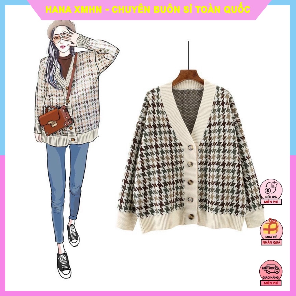Áo Cardigan Len Tay Dài, Khoác Nữ Hoạ Tiết Trám Lông Cừu Mềm Phối Quần, Chân Váy Xinh
