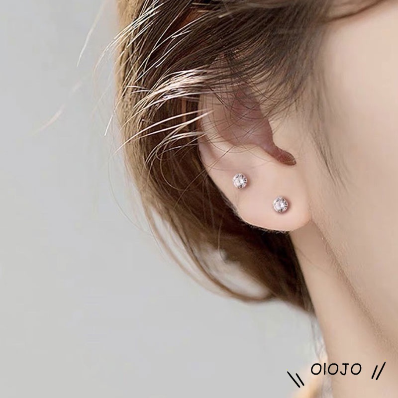 Khuyên tai thép không gỉ đính đá zircon nhân tạo phong cách Hàn Quốc thời trang
