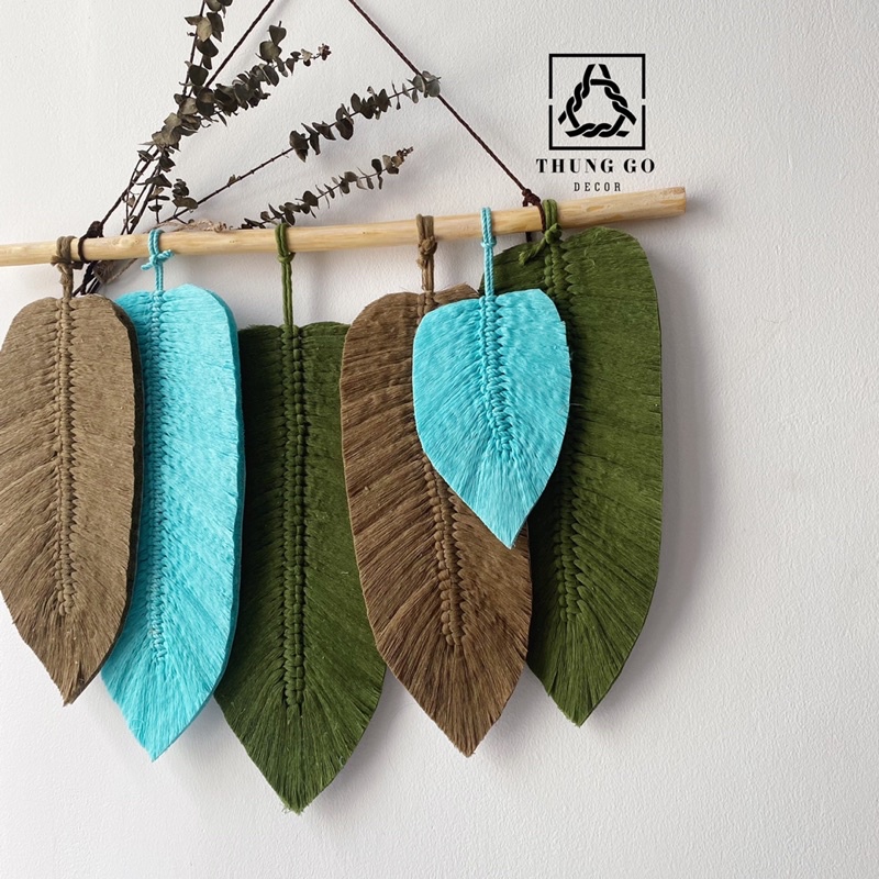 Tranh treo tường/thảm rèm treo tường chiếc lá dài macrame trang trí