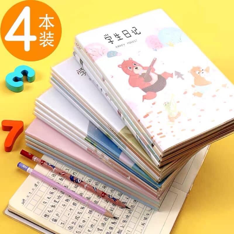 set 4 quyển vở viết tiếng trung kẻ ô vuông bìa chống thấm