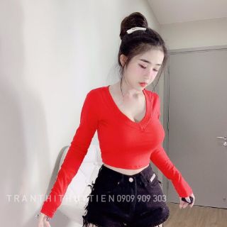 Áo thun lụa tay dài cổ tim