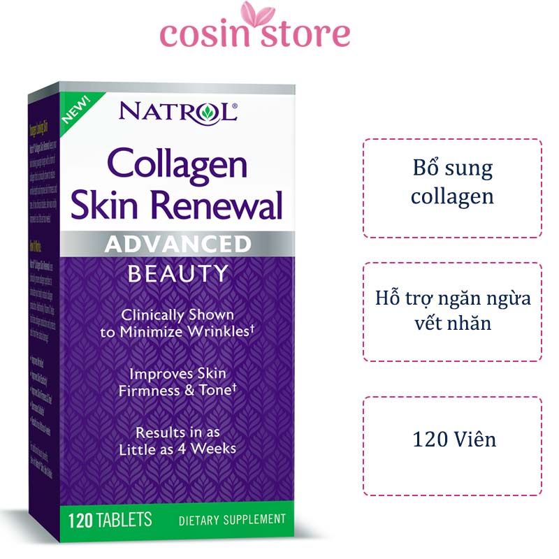Viên uống Natrol Collagen Skin Renewal Advanced Beauty 120 viên - Hỗ trợ đẹp da chống lão hóa Cosin Store