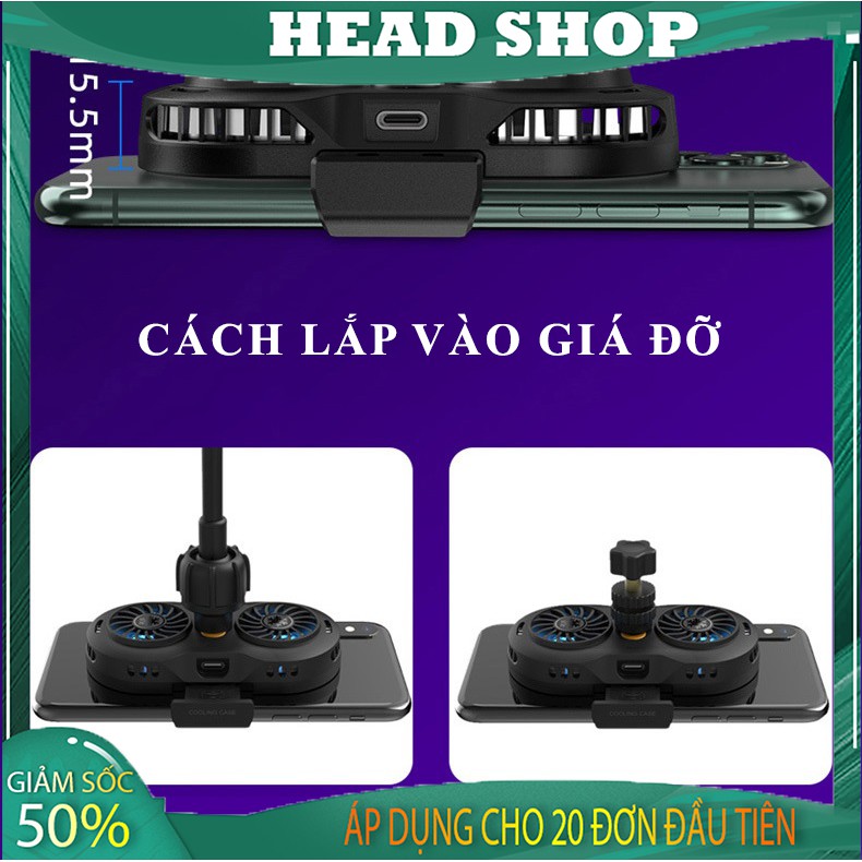 Quạt tản nhiệt điện thoại 2 quạt sò nóng lạnh memo AH102 Gaming giá rẻ HEADSHOP