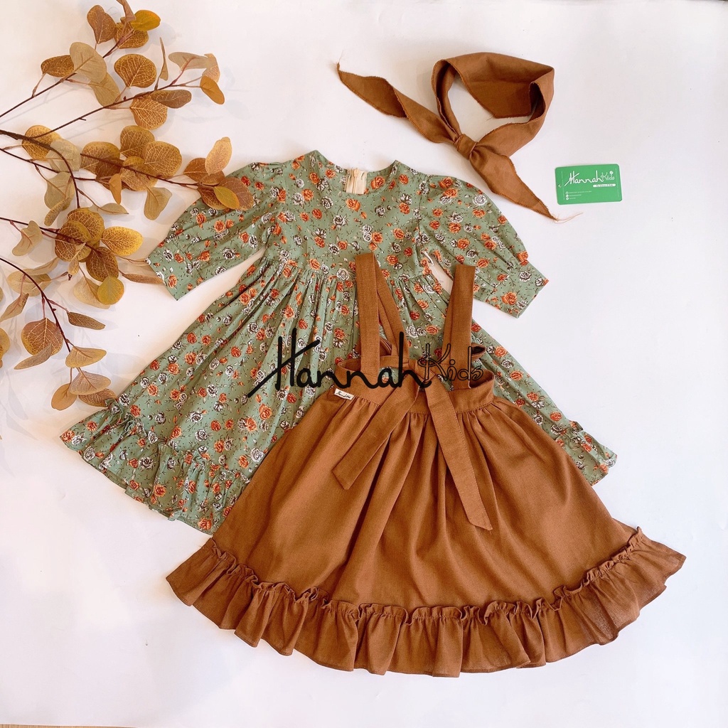 Váy Yếm Dài Tay Mùa Thu Cho Bé 5-35Kg, Váy Yếm Vintage Dễ Thương Cho Bé Gái 1-10 Tuổi HANNAH KIDS