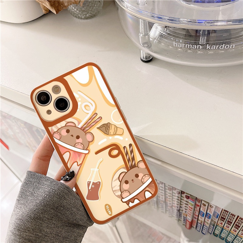 Ốp iphone cạnh vuông Trà sữa gấu kem đáng yêu cho ip 6/8/7/plus/x/xr/xsmax/12 pro max/11pro max/13 pro max-nt029