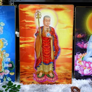 Tranh Địa Tạng Bồ Tát 40x60cm bằng gỗ tráng gương mica viền vàng đồng cao cấp sang-xịn-mịn