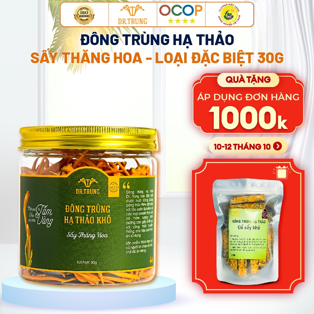 Đông trùng hạ thảo Dr. Trung (30 Gram) Sấy thăng hoa loại Đặc biệt -Công thức cải tiến phù hợp cho người ăn chay