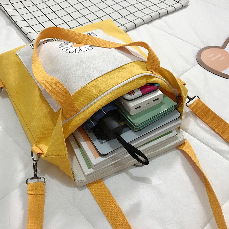 Túi vải đeo vai Ulzzang hoa cúc,Túi tote canvas hoa cúc siêu xinh, cute