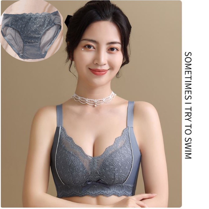 Bộ Quần Áo Lót Ren Hoa Đính Nơ Freeship Áo Nịt Nữ Cao Cấp Nâng Ngực Mềm Mại ,Thông Hơi Có Hạt Massage ALN06