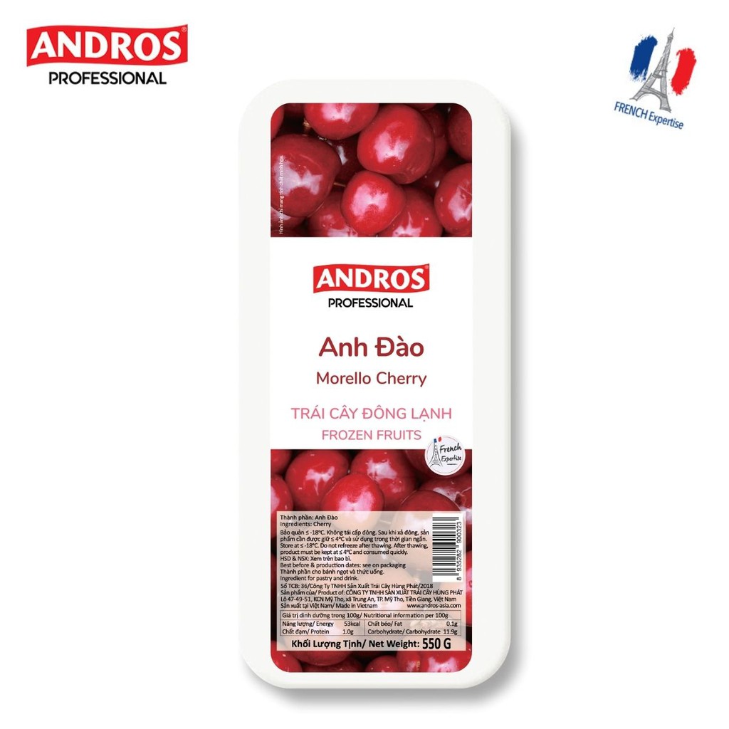 Cherry Đông Lạnh - Không chất bảo quản - Trái cây đông lạnh ANDROS IQF - 550g - [Chỉ giao HCM]