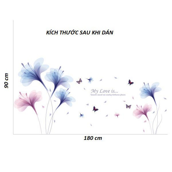 Decal dán tường phòng ngủ [THANH LÝ] Hoa thủy tinh xanh hồng