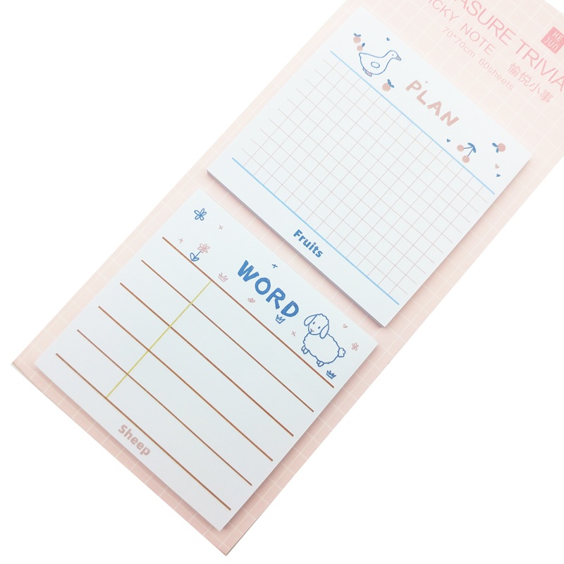 Giấy Note Hình 70 x 70 mm - KE JUN KJS-002 (60 Tờ) - Plan + Word - Màu Hồng