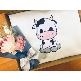 Túi thêu mẫu hình con bò sữa - túi canvas vải mền có khoá miệng