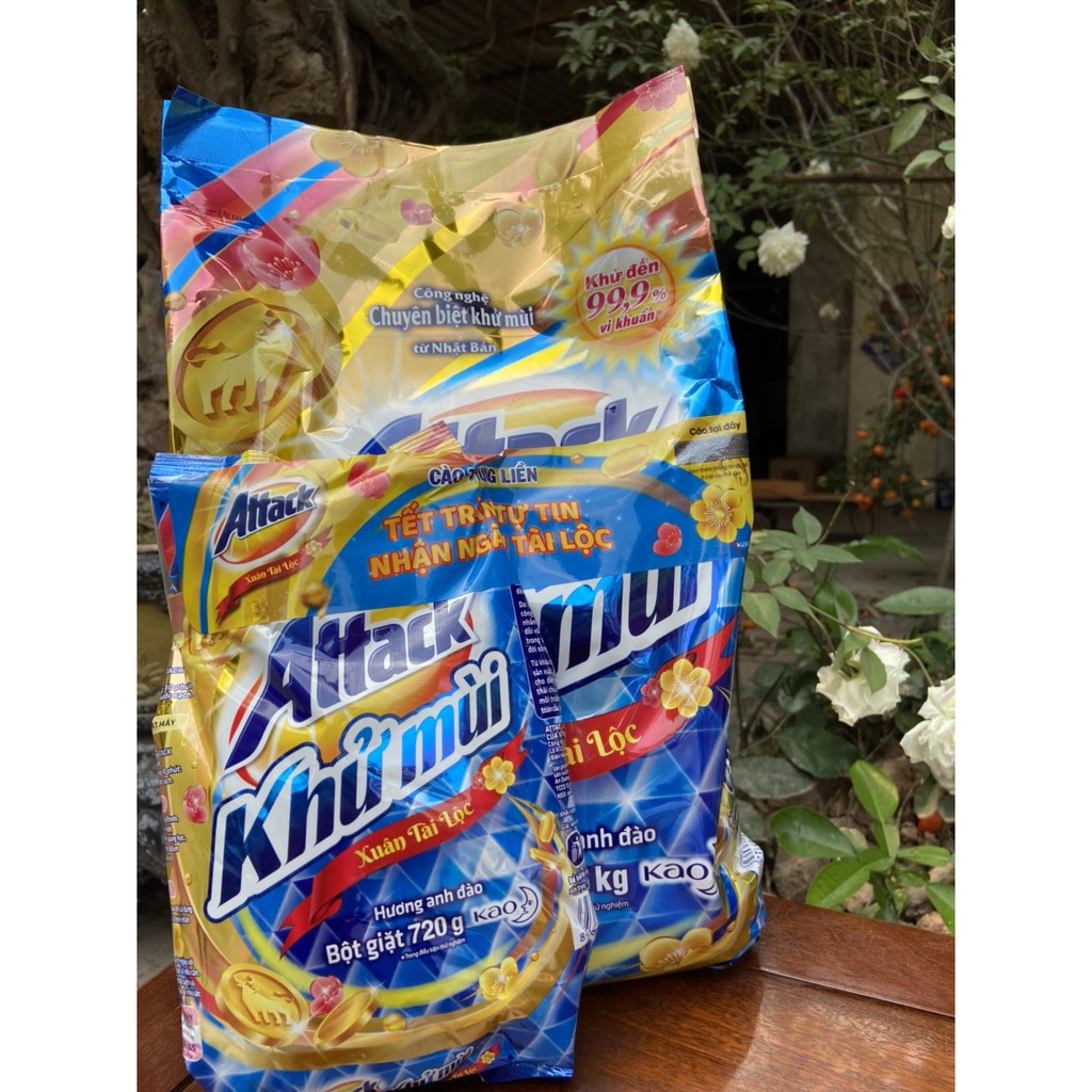 BỘT GIẶT ATTACK KHỬ MÙI HƯƠNG ANH ĐÀO 3.8KG TẶNG GÓI 720G