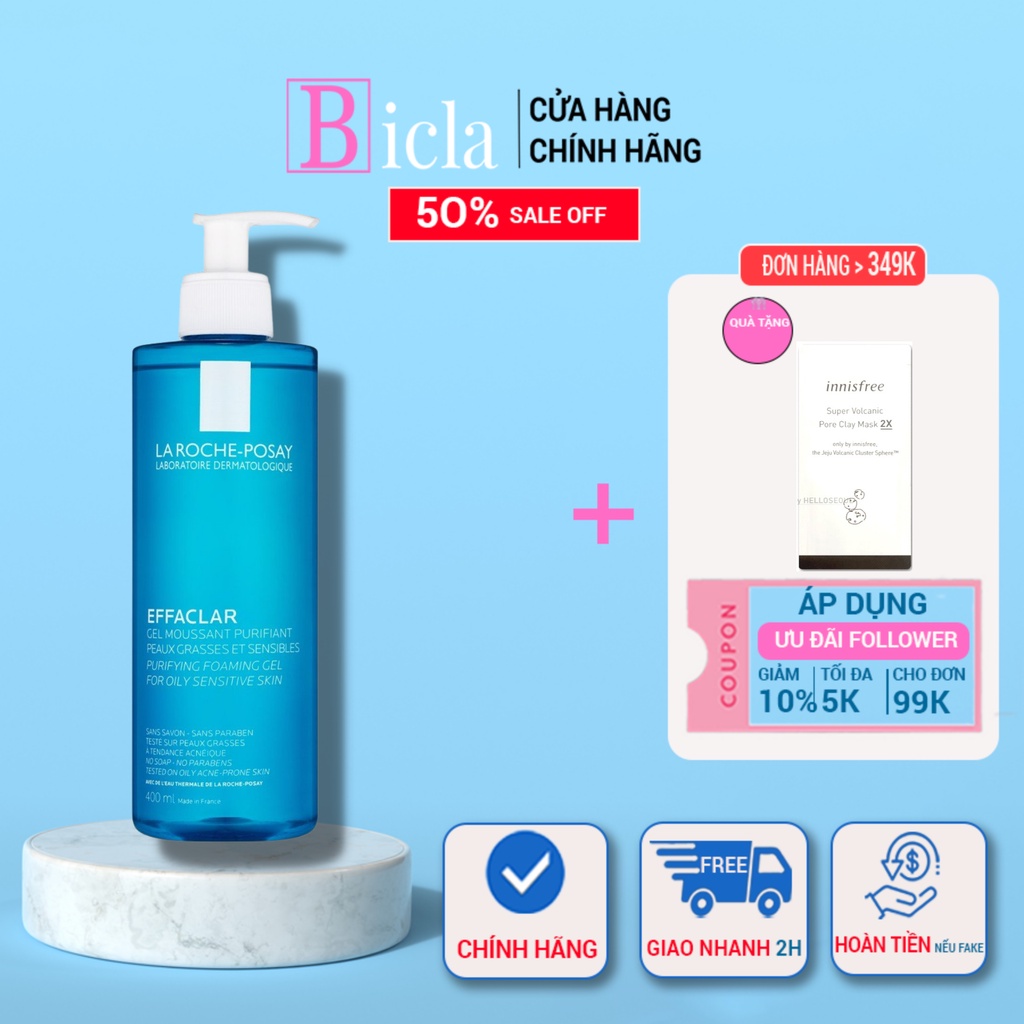 Sữa rửa mặt da dầu mụn La Roche Posay Effaclar Purifying Foaming Gel Cleanser 400ml