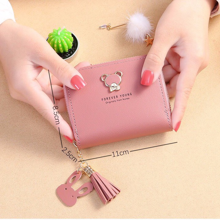 Ví da PU dáng ngắn nhỏ xinh đựng chìa khóa/thẻ/tiền xu phong cách hoạt hình đáng yêu nữ tính