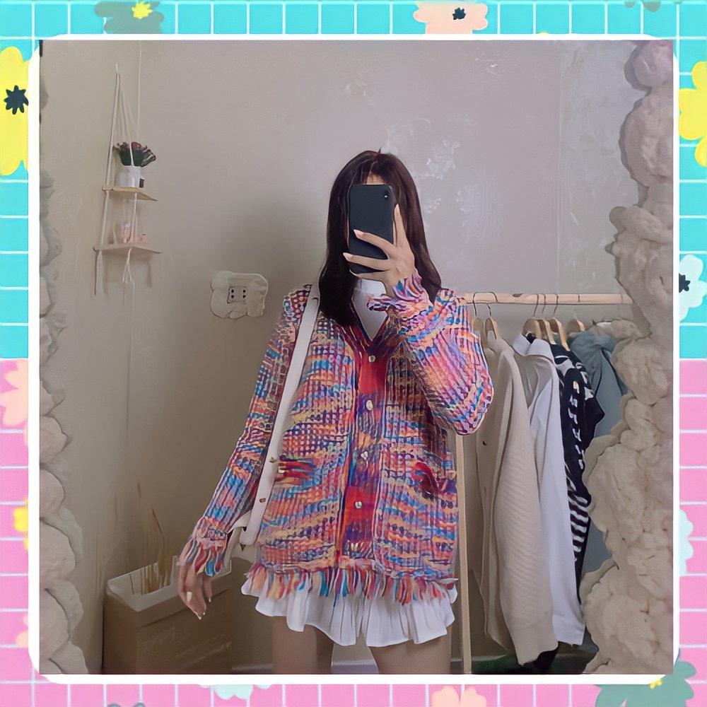 Áo len cardigan nữ / Áo khoác len cadigan cầu vồng phong cách Hàn Quốc dáng rộng Bae 021