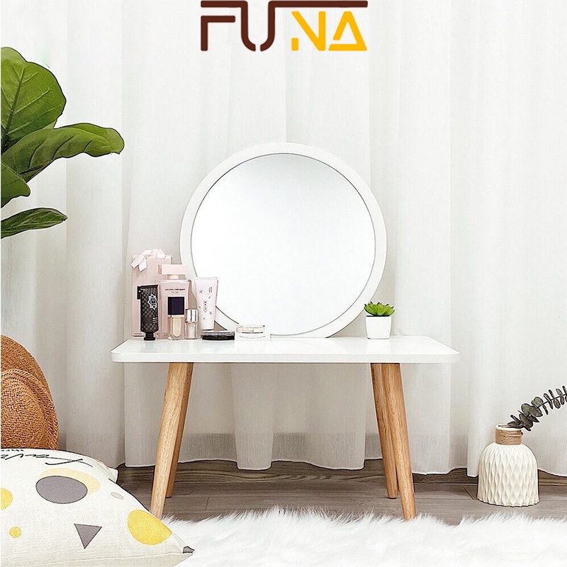 Bàn trang điểm FUNA kèm kệ để đồ chân gỗ tiện, có gương LED nhiều mẫu lựa chọn.
