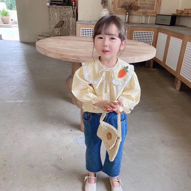 Áo Sơ Mi Tay Dài Họa Tiết Caro Thời Trang Xuân Thu Hàn Quốc Cho Bé Gái