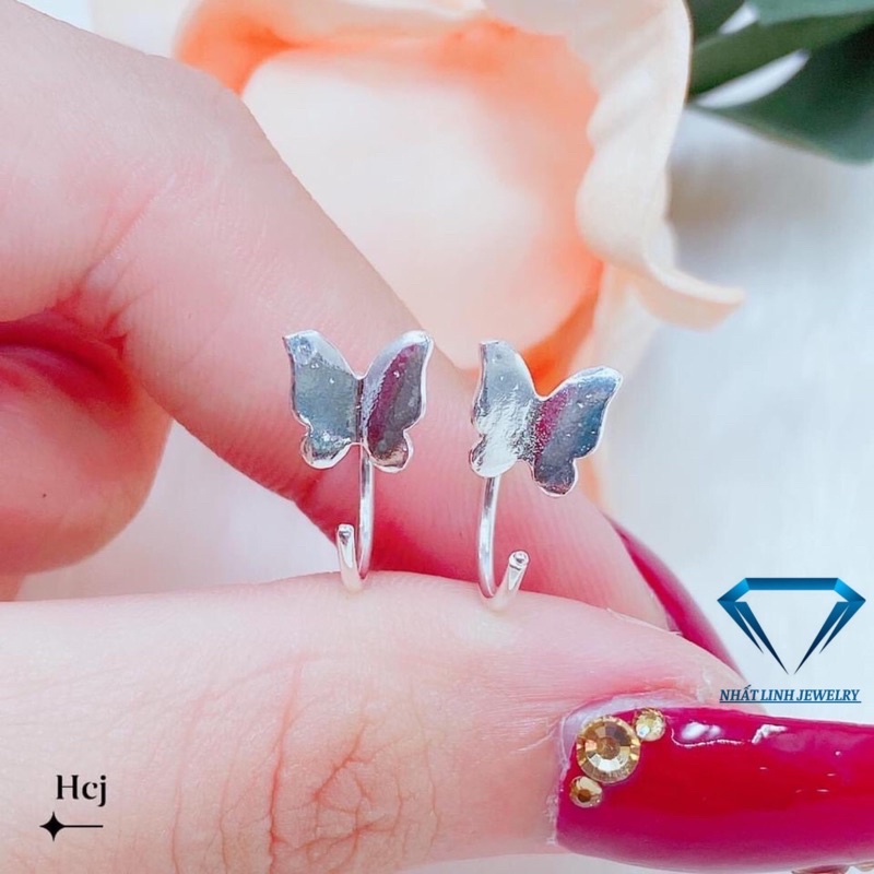 Bông tai nữ bạc ta hình bướm nhỏ cá tính, trẻ trung - Kho sỉ bạc Nhất Linh