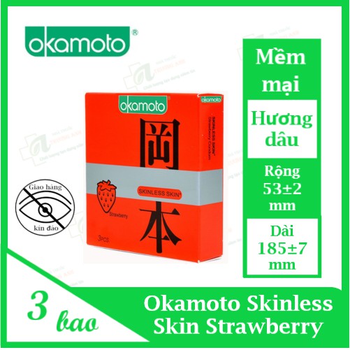 Okamoto Skinless Skin Strawberry Hương Dâu 3bao