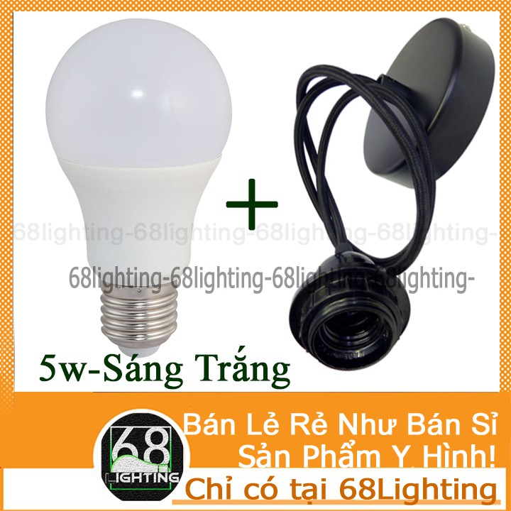 Bộ dây đèn thả trần đơn và bóng đèn Led Bulb 5W trang trí nhà, quán cafe, trà sữa cao cấp 68lighting LP0531 (Sáng trắng)