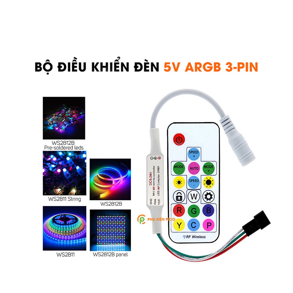 Bộ điều khiển đèn 5v ARGB 3 Pin không dây (RGB Led Controller) chỉnh màu cho quạt Addressable RGB