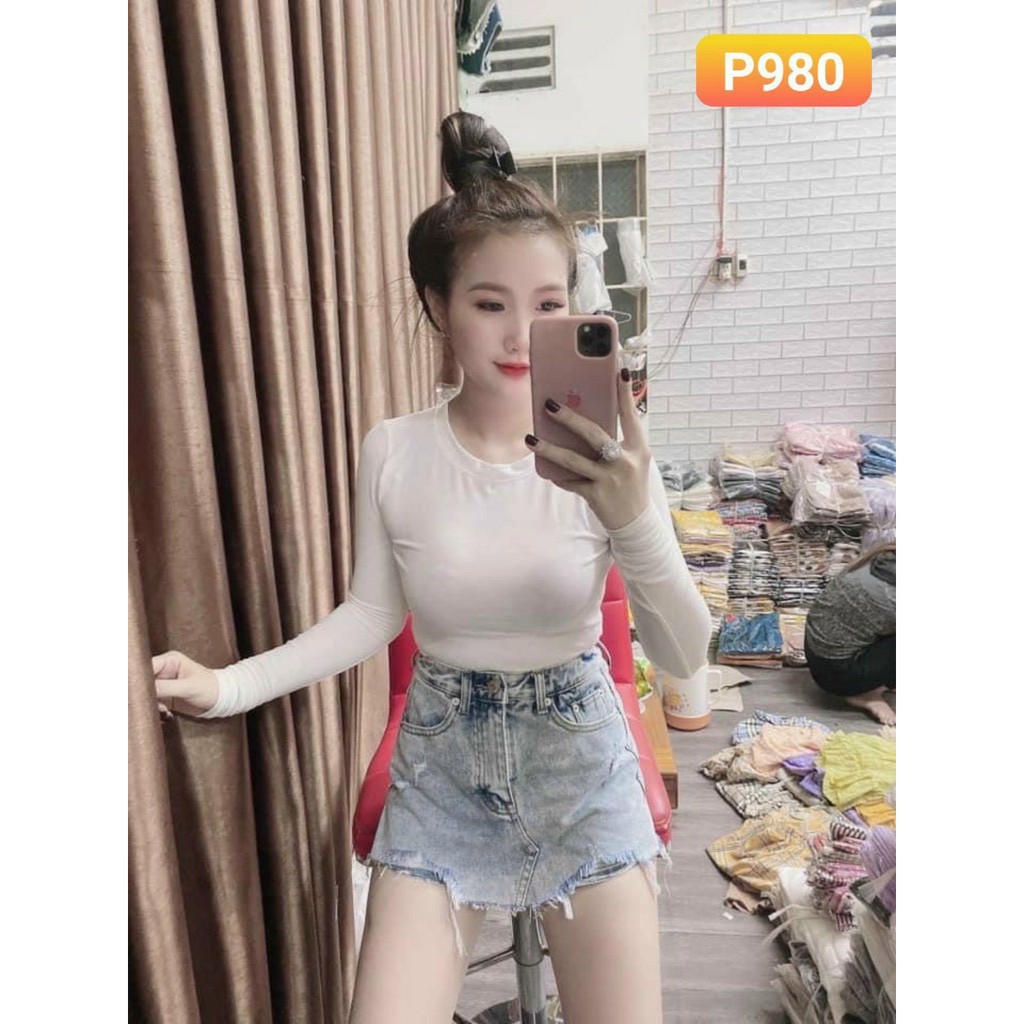 áo thun cổ tròn tay dài ôm dáng thu đông, thun bozip mềm, co dãn nhẹ