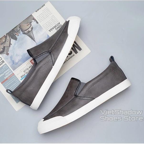 Slip on nam LEYO - Giày lười da nam - Da PU 2 màu đen full và xám - Mã SP A1182 ;'