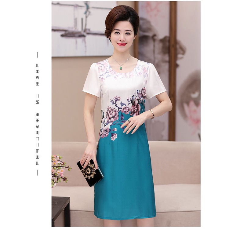 Đầm Hoa Dáng Ôm Phong Cách Phương Tây Thời Trang Mùa Hè Sang Trọng Cho Nữ Trung Niên