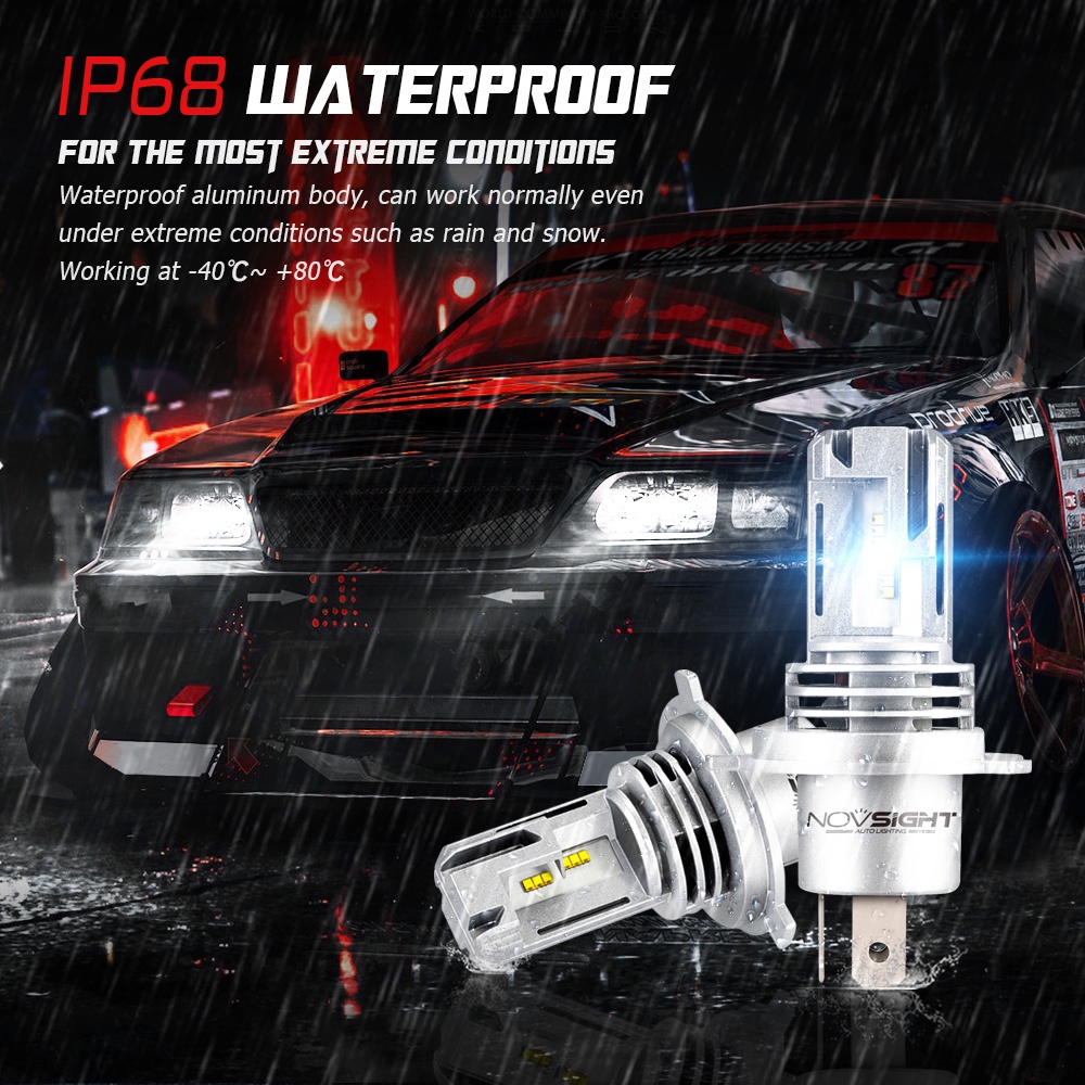 2 Đèn pha LED xe hơi Novsight siêu sáng N30S H4 9003 HB2 12000LM 6500K