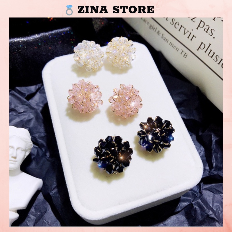 Khuyên tai nữ tròn bông tuyết đá hàn quốc cao cấp sang trọng xinh xắn