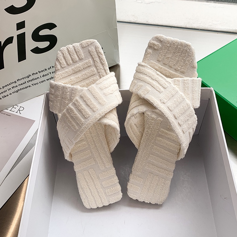 ZTAIXIELUA Xăng đan Cotton Đế Bằng Size Lớn 40-42Cross 01171