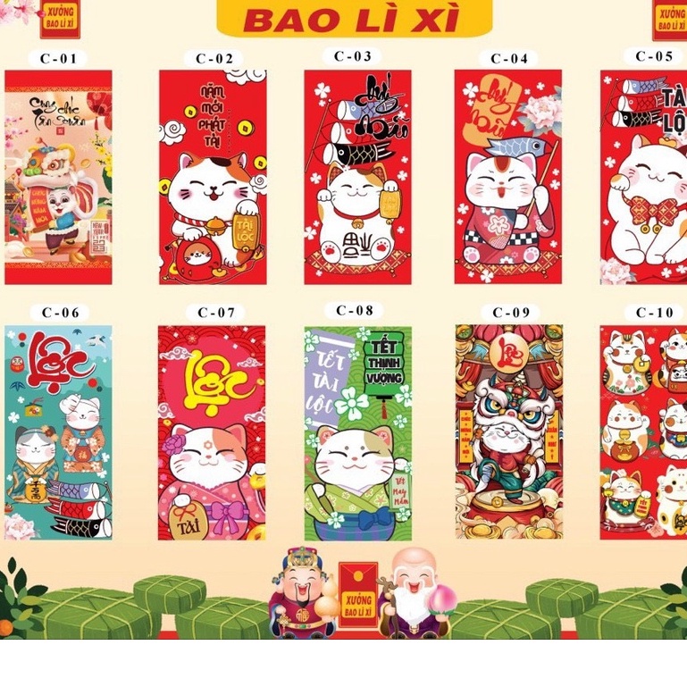 SỈ Combo 10 bao lì xì Tết 2023 giấy C150 dày dặn giá bán buôn