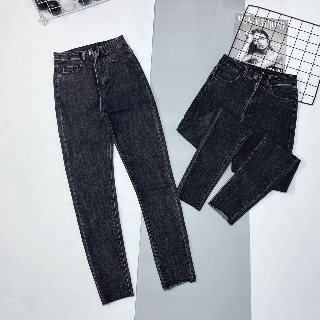 Quần jeans đen khói cạp cao mã 018 (kèm ảnh thật,video) | BigBuy360 - bigbuy360.vn