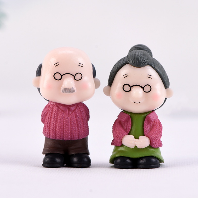 Set 2 mô hình ông bà xinh xắn trang trí sân vườn